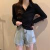 Top de Manga Larga con Cuello Polo para Mujer Otoño 2022 Nuevo Diseño Slim-fit Sentido de la Moda Camiseta Base Blanca Delgada Camiseta Interior