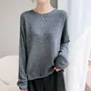 Otoño/Invierno 2026 Nuevo Suéter de Punto de Seda y Cachemira de Alta Gama Cuello Redondo Dobladillo Enrollado Manga Larga Color Sólido Top Calado