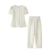 Moda Casual Elegante Simples Europeia e Americana de Verão Nova Conjunto Feminino de Blusa com Botões Acinturada Slim-Fit e Calça de Barra Larga