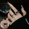 Anillo Cruzado de Líneas Multicapa para Mujer Micro-incrustado Zircón Negro Geometría Plata S925 Anillo Abierto para Dedo Apilado Anillo para Dedo de Comida Marea