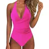 Nuevo traje de baño de una pieza bikini de comercio exterior transfronterizo europeo y americano para mujer, sin espalda, sexy, con tiras cruzadas, bloques de color, trajes de baño para mujer de Amazon