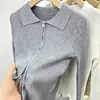 Cárdigan de Punto para Mujer Otoño e Invierno Estilo Coreano Nuevo Cremallera Doble Cuello Polo Sentido del Diseño de Nicho Color Sólido Manga Larga