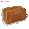 Neceser de Cuero Genuino para Hombres y Mujeres, Cuero Crazy Horse Vintage Bolsa de Cosméticos, Bolsa de Almacenamiento con Forro Impermeable, Neceser