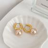 Anillo Retro Simple Elegante Pendientes de Anillo de Perla Lujo Ligero Gama Alta Elegante Elegante Gama Alta Elegante Otoño e Invierno