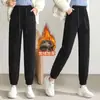 Pantalones casuales para mujer Angla rojos, talla grande, corte holgado, estilo nuevo otoño e invierno 2024, forro polar, engrosados, con puño