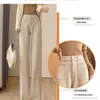 Pantalones ZLS de otoño e invierno de corte ajustado y pierna ancha para mujer, nuevo estilo 2025, pantalones casuales de mezcla de lana de tiro alto rectos adelgazantes con forro polar y grosor adicional