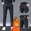 Calças Casuais Quentes Escovadas de Alta Qualidade de Hong Kong para Homens, Inverno Lã Grossa Tendência Estilo Coreano Slim Reto Longas