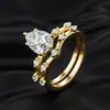 Conjunto de Anéis Estilo Europeu e Americano Mais Vendido Através das Fronteiras Prata de Lei S925 Moissanita Moda Simples Conjunto de Duas Peças Novo Anel de Combinação Gota d'Água