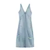 Ropa nueva para mujer estilo europeo y americano 2026 verano nuevo diseño vestido de mezclilla decorativo rasgado falda larga vestido sin mangas