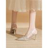 Zapatos de Tacón Alto Plateados para Mujer con Tacón Fino, Nuevo Estilo Verano 2026, Perfectos para Combinar con Vestidos, con Punta Fina, Elegantes y Deslumbrantes, con una Sola Correa y Diseño de Punta Cerrada