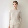 Suéter redondo de cashmere com borda enrolada para mulheres, prêt-à-porter de primeira linha, malha lisa de 12 pontos, suéter de base 100% cashmere puro
