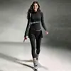 Conjunto de Fitness para Mujer, Cárdigan de Manga Larga Patchwork Bloque de Color, Pantalones de Dos Piezas Falsos de Cintura Alta, Control de Abdomen, Levantamiento de Glúteos, Ropa Deportiva para Correr por la Mañana al Aire Libre