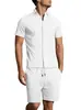 Amazon Venta Caliente de Verano Transfronteriza Nuevo Traje de Dos Piezas para Hombre con Camisa de Jacquard de Color Sólido y Pantalones Cortos Casuales