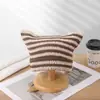 Fábrica de Chapéu de Lã Crochê Feito à Mão Chapéu de Tricô Fofo com Orelhas de Gato Listrado de Lã Atacado Estilo Japonês Menina Bloqueio de Cor