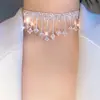 Collar de Cadena Corta para Clavícula con Borla de Diamantes Completos, Diseño de Nicho Estilo Discoteca Europea y Americana, Collar de Lujo de Gama Alta para Mujer, Elegante