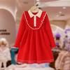 Vestido de punto para niña, nuevo en otoño, manga larga, con solapa, estilo occidental de moda, estilo académico, vestido suéter para niños de otoño e invierno
