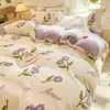 Juego de Cuatro Piezas de Terciopelo de Leche Grado Maternal e Infantil Invierno Cubrecama de Terciopelo Coral Espeso Invierno Sábana Bajera con Forro Polar Funda Nórdica Juego de Tres Piezas