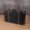 Maleta de madera de estilo europeo vintage, maleta de cuero antigua, caja de almacenamiento, pieza de exhibición para escaparates, accesorio para cine y fotografía, caja decorativa