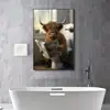Pintura Decorativa de Pared de Fondo Cálido para Baño Inodoro Vaca de las Tierras Altas Animación Única Dibujos Animados Alta Definición Zhuoyu Pintura Colgante Pintura al Óleo
