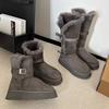 Botas de Nieve Grises Integradas de Piel para Mujer 2025 Invierno Nuevas Suela Gruesa Aumentada Forro Polar Espesado Largas Cálidas Zapatos de Algodón