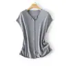 Camiseta Ligera Transpirable de Manga Corta Verano Nuevo Estilo Borde Enrollado Dopamina Pequeña V Punto Abierto Falso Mangas Acampanadas