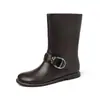Botas vaqueras negras elegantes y sencillas de 1 cm, nuevo modelo otoño e invierno 2026, punta redonda, suela plana, botines cortos sin cordones para mujer