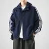 Chamarra con capucha de tres rayas para primavera y otoño transfronteriza, cortavientos funcional moderno de corte holgado para hombre, ropa exterior deportiva casual