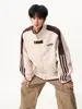 Sudadera con Capucha de Estilo Universitario a Rayas de Peso Pesado para Hombres y Mujeres Otoño Tendencia Marca Bloque de Color Chaqueta Casual Ropa Exterior Cárdigan Suelto Desconstruido