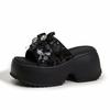 Pantuflas de Suela Gruesa para Mujer 2026 Verano Nuevo Estilo Zapatos de Tacón Alto con Una Tira de Lentejuelas para Uso en Exteriores Zapatos Versátiles que Aumentan la Altura para Personas Bajitas