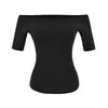 Top de un solo hombro puramente seductor con copas, camiseta de color liso de manga media, nuevo top corto sexy de verano ajustado para mujer