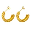 Moda Pendientes Europeos y Americanos de Acero de Titanio Chapados en Oro para Mujer Pendientes Rosca Forma de C Joyería para Oreja Geométrica Simple Forjada Vintage F035