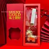 Hazte Rico al Instante Llavero de Oro Puro 999 Set de Caja de Regalo Bolso Dorado Colgante Regalo de Banco, Casa de Bolsa, Compañía de Seguros