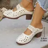 Sandalias de verano 2026 de tacón alto con punta abierta, diseño calado, estilo europeo y americano, talla grande, nuevas sandalias de tacón grueso para mujer