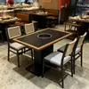 Mesa para Fondue de Piedra Sinterizada y Madera Maciza con Placa de Inducción Integrada Estilo Montaña Salvaje Mesa de Barbacoa sin Humo Comercial Mesa Redonda para Restaurante