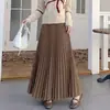 Saia plissada, novo estilo outono e inverno feminino, saia de lã plissada em linha A, saia evasê de bainha larga, que cobre o quadril, emagrecedora, saia longa