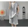Conjunto Esportivo de Camiseta sem Mangas Falso Duas Peças para Homens, Conjunto de Duas Peças Tendência de Verão Estilo Americano com Colete Waffle e Shorts