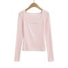 25087-25 Novo Estilo de Verão Estilo Coreano Puro Lust Sexy Elástico Slim Design Empilhado Falso Duas Peças Camiseta de Manga Longa
