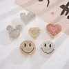 Acessório Botão Minimalista Estilo Ins Rosto Sorridente com Strass para Gola de Camisa DIY, Acessório Versátil de Botão de Punho de Roupa Destacável em Liga de Zinco