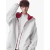 Outono/Inverno 2026 Estilo Americano High Street Peso Pesado Fita Blocos de Cor Cor Sólida Unissex Manga Longa Moletom com Capuz Cardigan Jaqueta