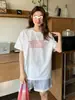 Camiseta Informal de Manga Corta con Estampado de Letras Retro Americana para Mujer Verano 2026 Nuevo Top Holgado de Algodón Puro con Cuello Redondo