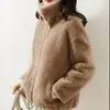 Sudadera Gruesa con Cremallera y Forro de Vellón de Terciopelo de Coral para Otoño e Invierno, Nueva Sudadera para Mujer de Doble Cara, Color Sólido, Casual, Cálida, Chaqueta de Cuello Alto