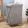 Cesta Plegable para Ropa con Patrón Geométrico Cesta de Almacenamiento de Tela y Hierro Cesta para la Ropa Sucia del Hogar Soporte de Hierro Cesto para Ropa Sucia