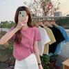 Playera Irregular de Manga Corta para Mujer 2024 Nuevo Verano Diseño Pensado Nicho Manga Media Top Corto de Cintura Alta