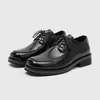 Zapatos Derby estilo británico 2026, zapatos de piel para hombre con puntera cuadrada, zapatos de negocios casual para hombre, zapatos de suela gruesa con plantillas ocultas para aumentar la altura, zapatos de novio