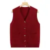 Colete de tricô para mulheres de meia-idade e idosas, roupa de primavera e outono para mães, cardigã de gola V, colete suéter solto de tamanho grande para usar como peça externa