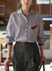 Camisa Listrada Colorida Retro Francesa Manga Longa Feminina Primavera 2025 Nova Blusa Slim