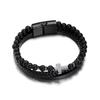 Pulseira criativa europeia e americana de pedra natural, aço inoxidável, obsidiana, elemento de pedra vulcânica, cruz simples, multicamadas