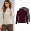Camada Base Feminina Outono/Inverno Transfronteiriça Gola Alta Slim Fit Cor Sólida Top Simples Versátil Europeu e Americano