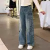 Pantalones Vaqueros para Niñas Primavera y Otoño 2026 Nuevo Estilo Coreano Modernos de Pierna Ancha para Niños Mayores, Tendencia Otoño Vaqueros Largos hasta el Suelo