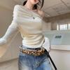 Suéter de manga larga con hombros descubiertos para mujer para principios de otoño 2024, nuevo estilo coreano, estilo simple, color sólido, combinable con todo, top de punto ajustado